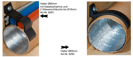 Heizungs-Rohrhalter Ø 65 mm im Kanal - Halterungsbereich - Baumann Kunststoffspritzgussteile